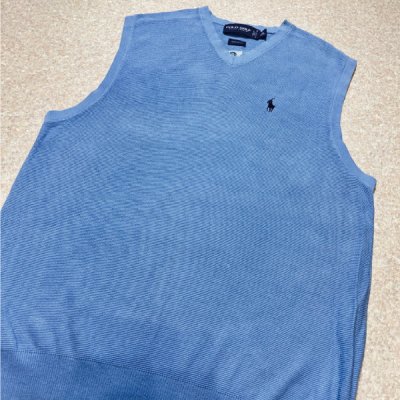 画像3: 「POLO GOLF RALPH LAUREN(ポロゴルフラルフローレン)」80s 90s Lサイズ コットン スカイブルー ポニー刺繍 ニット ベスト