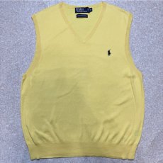 画像1: 「Polo by Ralph Lauren (ポロラルフローレン)」90s 00s 10s XLサイズ ピマコットン イエロー ポニー刺繍 ニット ベスト (1)