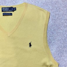 画像4: 「Polo by Ralph Lauren (ポロラルフローレン)」90s 00s 10s XLサイズ ピマコットン イエロー ポニー刺繍 ニット ベスト (4)