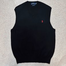 画像1: 「POLO RALPH LAUREN(ポロラルフローレン)」10s 20s Mサイズ ピマコットン ブラック ポニー刺繍 ニット ベスト (1)