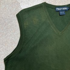 画像2: 「POLO GOLF RALPH LAUREN(ポロゴルフラルフローレン)」80s 90s Lサイズ コットン ミリタリーカーキ ポニー刺繍 ニット ベスト (2)