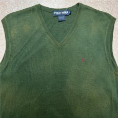 画像3: 「POLO GOLF RALPH LAUREN(ポロゴルフラルフローレン)」80s 90s Lサイズ コットン ミリタリーカーキ ポニー刺繍 ニット ベスト (3)