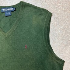 画像4: 「POLO GOLF RALPH LAUREN(ポロゴルフラルフローレン)」80s 90s Lサイズ コットン ミリタリーカーキ ポニー刺繍 ニット ベスト (4)