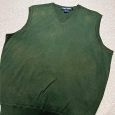 画像13: 「POLO GOLF RALPH LAUREN(ポロゴルフラルフローレン)」80s 90s Lサイズ コットン ミリタリーカーキ ポニー刺繍 ニット ベスト (13)