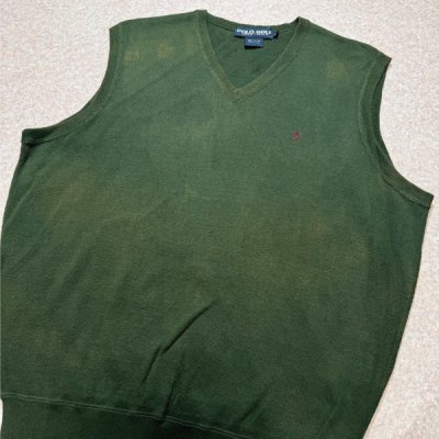 画像3: 「POLO GOLF RALPH LAUREN(ポロゴルフラルフローレン)」80s 90s Lサイズ コットン ミリタリーカーキ ポニー刺繍 ニット ベスト