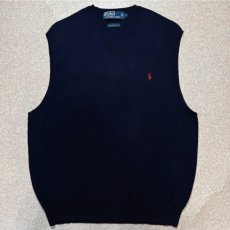 画像1: 「Polo by Ralph Lauren (ポロラルフローレン)」90s 00s 10s Lサイズ ピマコットン ネイビー ポニー刺繍 ニット ベスト (1)