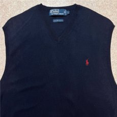 画像3: 「Polo by Ralph Lauren (ポロラルフローレン)」90s 00s 10s Lサイズ ピマコットン ネイビー ポニー刺繍 ニット ベスト (3)