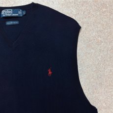 画像4: 「Polo by Ralph Lauren (ポロラルフローレン)」90s 00s 10s Lサイズ ピマコットン ネイビー ポニー刺繍 ニット ベスト (4)