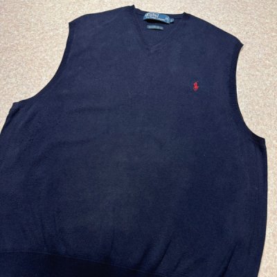 画像3: 「Polo by Ralph Lauren (ポロラルフローレン)」90s 00s 10s Lサイズ ピマコットン ネイビー ポニー刺繍 ニット ベスト