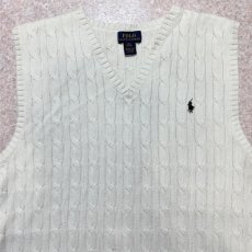 画像3: 「POLO RALPH LAUREN(ポロラルフローレン)」90s 00s 10s ボーイズ XL(18/20) M〜Lサイズ相当 コットン オフホワイト ケーブル編み ポニー刺繍 ニット ベスト (3)