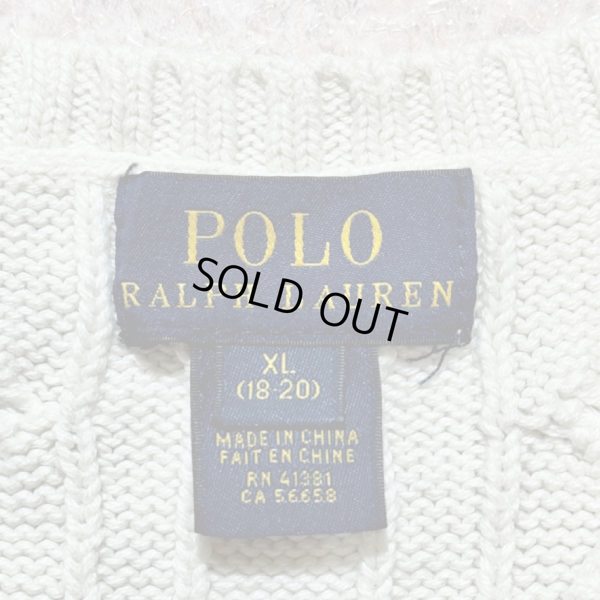 画像6: 「POLO RALPH LAUREN(ポロラルフローレン)」90s 00s 10s ボーイズ XL(18/20) M〜Lサイズ相当 コットン オフホワイト ケーブル編み ポニー刺繍 ニット ベスト (6)