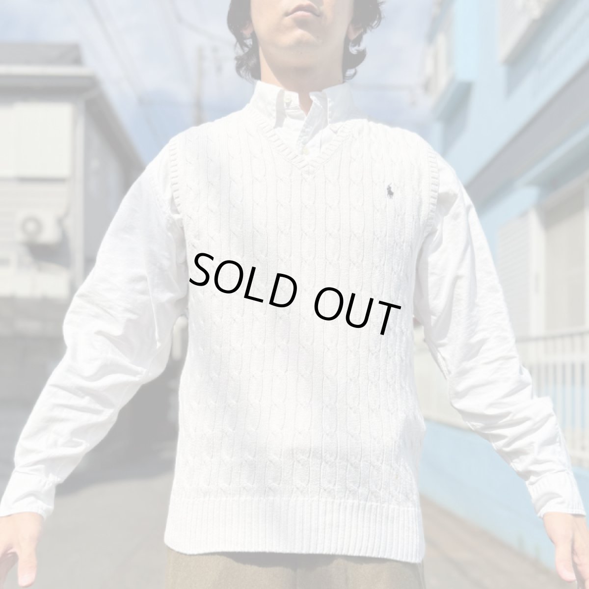 画像16: 「POLO RALPH LAUREN(ポロラルフローレン)」90s 00s 10s ボーイズ XL(18/20) M〜Lサイズ相当 コットン オフホワイト ケーブル編み ポニー刺繍 ニット ベスト (16)