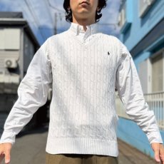 画像16: 「POLO RALPH LAUREN(ポロラルフローレン)」90s 00s 10s ボーイズ XL(18/20) M〜Lサイズ相当 コットン オフホワイト ケーブル編み ポニー刺繍 ニット ベスト (16)