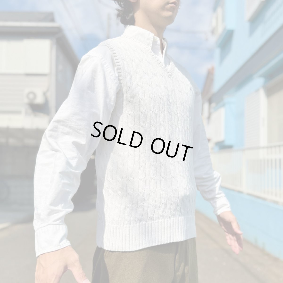 画像17: 「POLO RALPH LAUREN(ポロラルフローレン)」90s 00s 10s ボーイズ XL(18/20) M〜Lサイズ相当 コットン オフホワイト ケーブル編み ポニー刺繍 ニット ベスト (17)