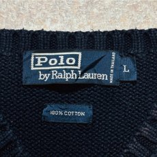 画像6: 「Polo by Ralph Lauren (ポロラルフローレン)」90s 00s 10s Lサイズ コットン ネイビー ポニー刺繍 ローゲージ ニット ベスト (6)
