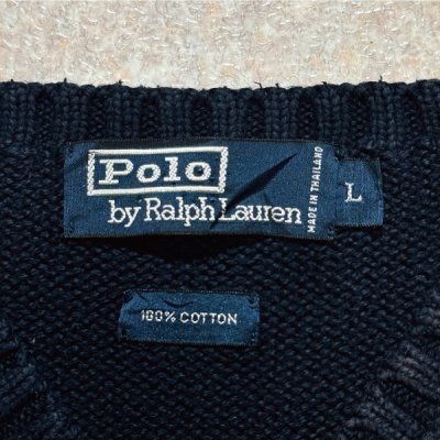 画像2: 「Polo by Ralph Lauren (ポロラルフローレン)」90s 00s 10s Lサイズ コットン ネイビー ポニー刺繍 ローゲージ ニット ベスト