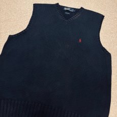 画像14: 「Polo by Ralph Lauren (ポロラルフローレン)」90s 00s 10s Lサイズ コットン ネイビー ポニー刺繍 ローゲージ ニット ベスト (14)