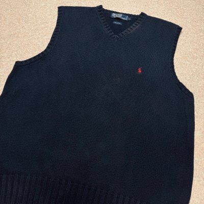 画像3: 「Polo by Ralph Lauren (ポロラルフローレン)」90s 00s 10s Lサイズ コットン ネイビー ポニー刺繍 ローゲージ ニット ベスト