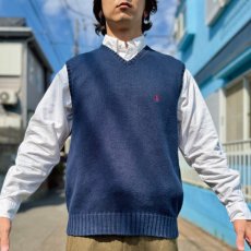 画像15: 「Polo by Ralph Lauren (ポロラルフローレン)」90s 00s 10s Lサイズ コットン ネイビー ポニー刺繍 ローゲージ ニット ベスト (15)