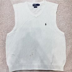 画像1: 「Polo by Ralph Lauren (ポロラルフローレン)」90s 00s 10s XLサイズ コットン オフホワイト ポニー刺繍 ローゲージ ニット ベスト (1)