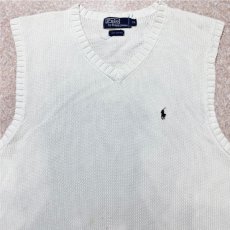 画像3: 「Polo by Ralph Lauren (ポロラルフローレン)」90s 00s 10s XLサイズ コットン オフホワイト ポニー刺繍 ローゲージ ニット ベスト (3)