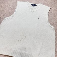 画像15: 「Polo by Ralph Lauren (ポロラルフローレン)」90s 00s 10s XLサイズ コットン オフホワイト ポニー刺繍 ローゲージ ニット ベスト (15)