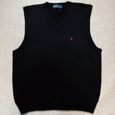 画像1: 「Polo by Ralph Lauren (ポロラルフローレン)」90s 00s 10s M〜Lサイズ相当 コットン ブラック ポニー刺繍 ローゲージ ニット ベスト (1)