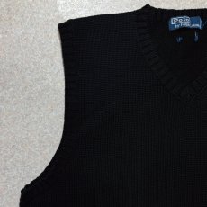 画像2: 「Polo by Ralph Lauren (ポロラルフローレン)」90s 00s 10s M〜Lサイズ相当 コットン ブラック ポニー刺繍 ローゲージ ニット ベスト (2)