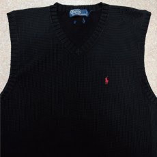 画像3: 「Polo by Ralph Lauren (ポロラルフローレン)」90s 00s 10s M〜Lサイズ相当 コットン ブラック ポニー刺繍 ローゲージ ニット ベスト (3)