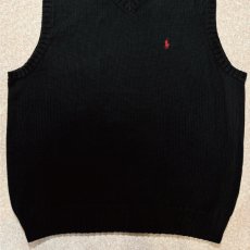 画像5: 「Polo by Ralph Lauren (ポロラルフローレン)」90s 00s 10s M〜Lサイズ相当 コットン ブラック ポニー刺繍 ローゲージ ニット ベスト (5)