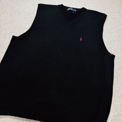 画像3: 「Polo by Ralph Lauren (ポロラルフローレン)」90s 00s 10s M〜Lサイズ相当 コットン ブラック ポニー刺繍 ローゲージ ニット ベスト