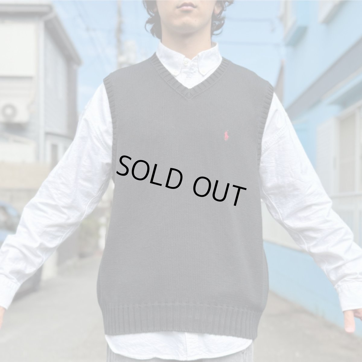 画像15: 「Polo by Ralph Lauren (ポロラルフローレン)」90s 00s 10s M〜Lサイズ相当 コットン ブラック ポニー刺繍 ローゲージ ニット ベスト (15)