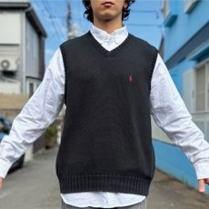 画像15: 「Polo by Ralph Lauren (ポロラルフローレン)」90s 00s 10s M〜Lサイズ相当 コットン ブラック ポニー刺繍 ローゲージ ニット ベスト (15)