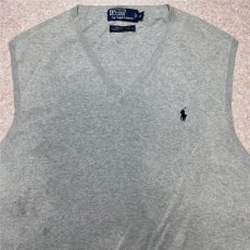 画像3: 「Polo by Ralph Lauren (ポロラルフローレン)」90s 00s 10s XLサイズ ピマコットン ライトグレー ポニー刺繍 ニット ベスト (3)