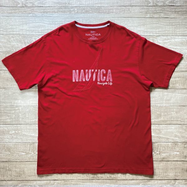 画像1: 「NAUTICA(ノーティカ)」ロゴプリント ヨット刺繍 レッド Tシャツ (1)