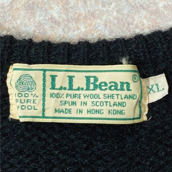 「L.L.Bean(エルエルビーン)」ウールマーク ブラック シェットランド ピュアウール ニット