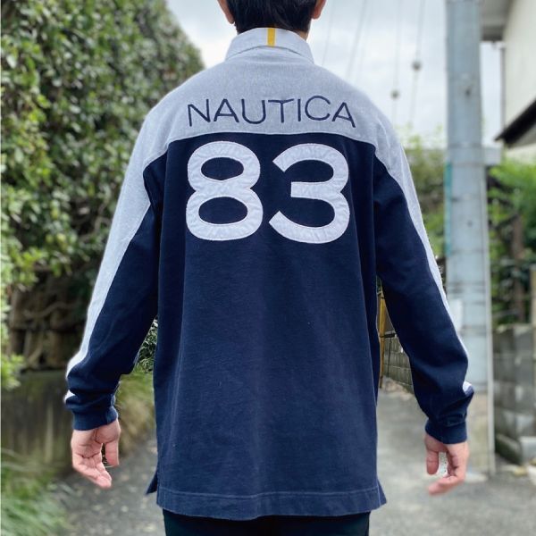 「NAUTICA(ノーティカ)」ナンバリング 83 ライン切替 ヨット刺繍 ラガーシャツ