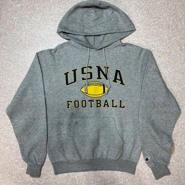 「Champion(チャンピオン)」ECO FLEECE エコ フリース 90s USNA FOOTBALL アメリカ合衆国海軍兵学校 フットボール プルオーバー パーカー