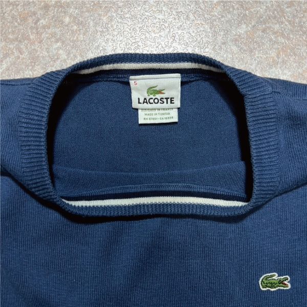 「LACOSTE(ラコステ)」90s 5サイズ ネイビーブルー コットン クルーネック ニット セーター