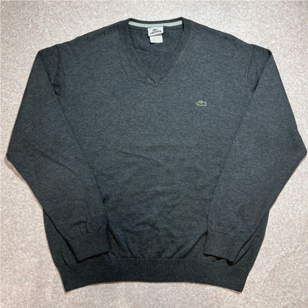 「LACOSTE(ラコステ)」90s 7サイズ チャコールグレー コットン Vネック ニット セーター