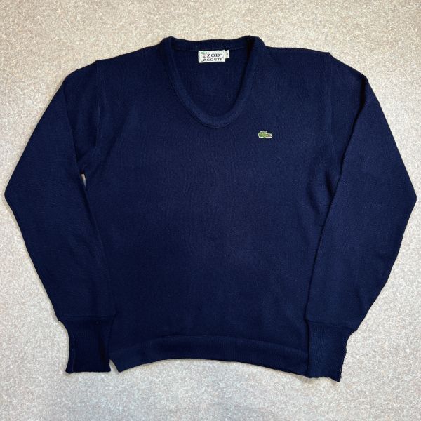 「LACOSTE(ラコステ)」IZOD アイゾッド 70s 糸巻きタグ Lサイズ ネイビー アクリルニット セーター