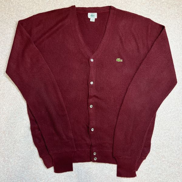 「LACOSTE(ラコステ)」IZOD アイゾッド 80s 90s USA製 Lサイズ ボルドー アクリルニット カーディガン